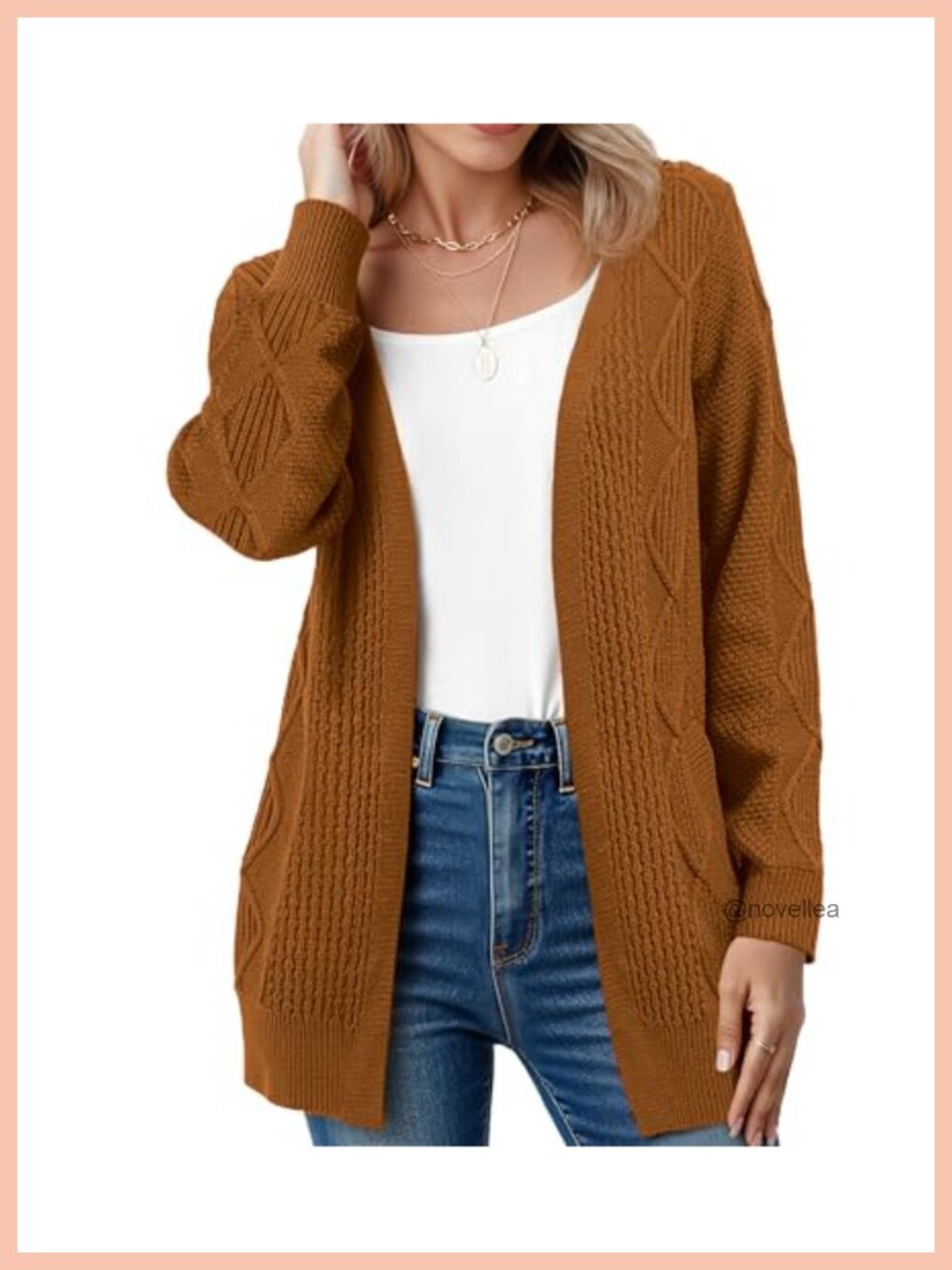 Cable Knit Chunky Cardigan Sweater V Neck Open Front with Pockets Fall Winter